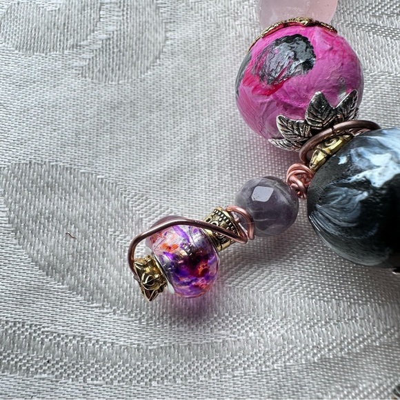 Hand Painted Wooden Beads Charms Crystal Handmade Bracelet OOAK Stackable 6-7 - Picture 8 of 11